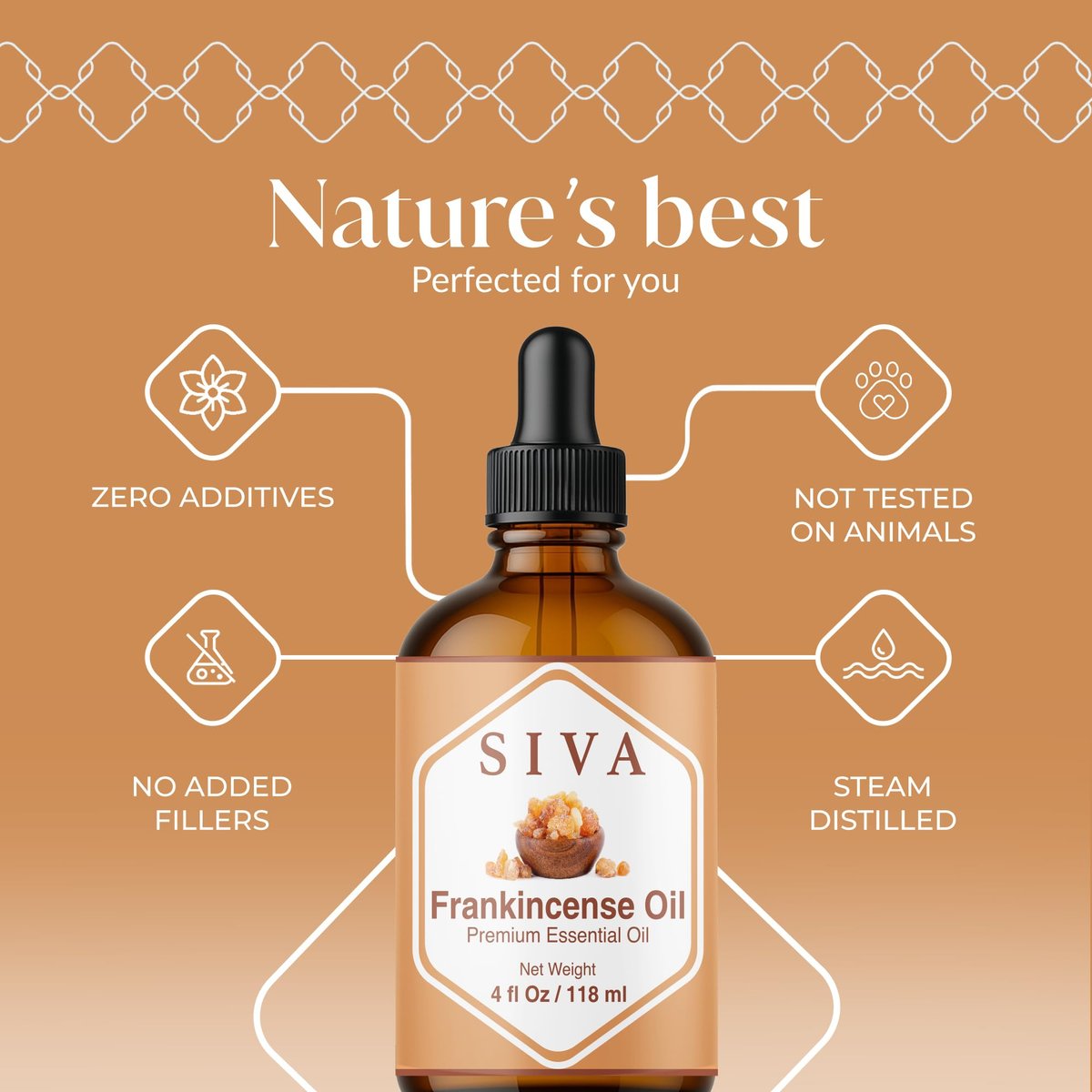 Siva Frankincense Ätherisches Öl - 118 ml – 100% natürliches Boswellia Serrata Öl - für Diffuser, Gesicht, Hautpflege, Aromatherapie, Haarpflege, Kopfhaut und Körpermassage - mit Pipette