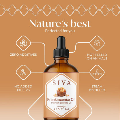 Siva Frankincense Ätherisches Öl - 118 ml – 100% natürliches Boswellia Serrata Öl - für Diffuser, Gesicht, Hautpflege, Aromatherapie, Haarpflege, Kopfhaut und Körpermassage - mit Pipette
