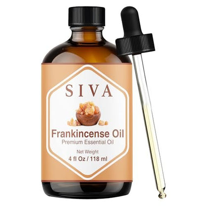 Siva Frankincense Ätherisches Öl - 118 ml – 100% natürliches Boswellia Serrata Öl - für Diffuser, Gesicht, Hautpflege, Aromatherapie, Haarpflege, Kopfhaut und Körpermassage - mit Pipette