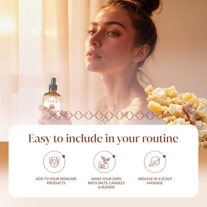 Siva Frankincense Ätherisches Öl - 118 ml – 100% natürliches Boswellia Serrata Öl - für Diffuser, Gesicht, Hautpflege, Aromatherapie, Haarpflege, Kopfhaut und Körpermassage - mit Pipette