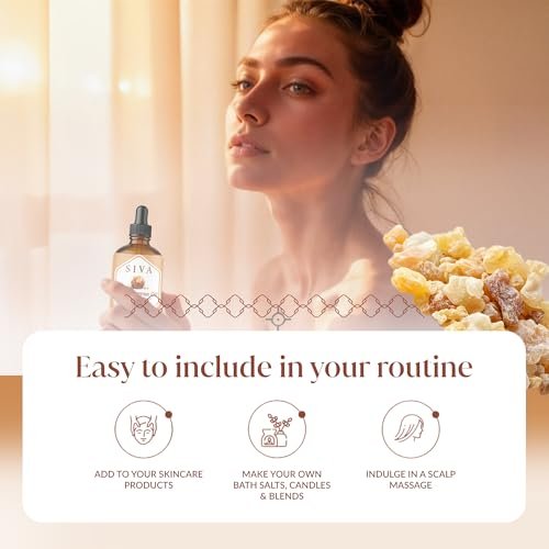 Siva Frankincense Ätherisches Öl - 118 ml – 100% natürliches Boswellia Serrata Öl - für Diffuser, Gesicht, Hautpflege, Aromatherapie, Haarpflege, Kopfhaut und Körpermassage - mit Pipette