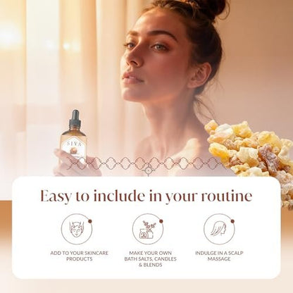 Siva Frankincense Ätherisches Öl - 118 ml – 100% natürliches Boswellia Serrata Öl - für Diffuser, Gesicht, Hautpflege, Aromatherapie, Haarpflege, Kopfhaut und Körpermassage - mit Pipette