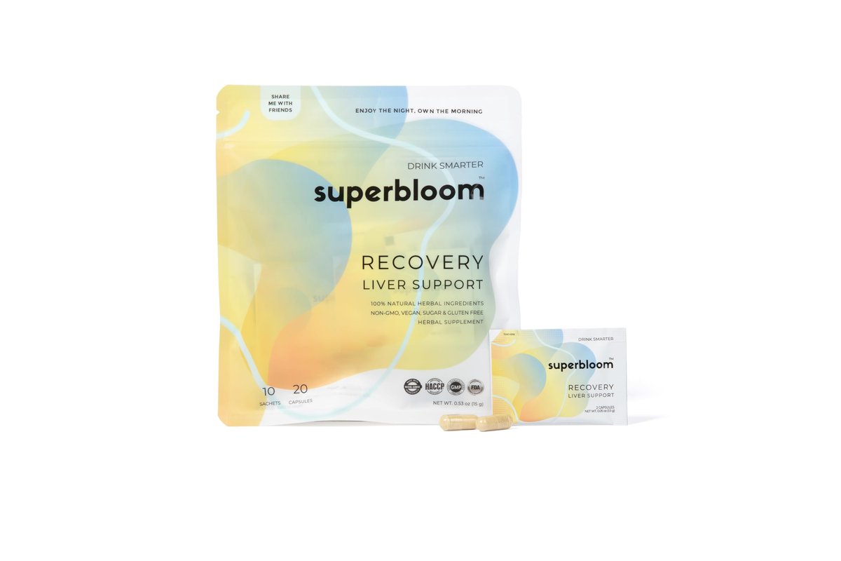 superbloom Recovery Leberunterstützung | Leberentgiftung mit DHM, Kurkuma, Mariendistel | 10 Sachets, 20 Kapseln | Genieße die Nacht, meistere den Morgen