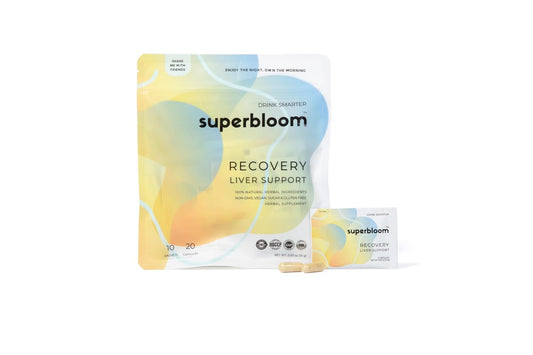superbloom Recovery Leberunterstützung | Leberentgiftung mit DHM, Kurkuma, Mariendistel | 10 Sachets, 20 Kapseln | Genieße die Nacht, meistere den Morgen