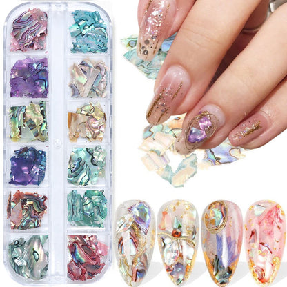 Abalone Muscheln Nail Art Sequins, 3D unregelmäßige dünne Nagelglitzer Flakes Design, Meerjungfrau Muschel Scheiben Dekorationen UV Gel Glänzende Accessoires, Ozean Nieten Acryl Nagelzubehör für Frauen und Mädchen