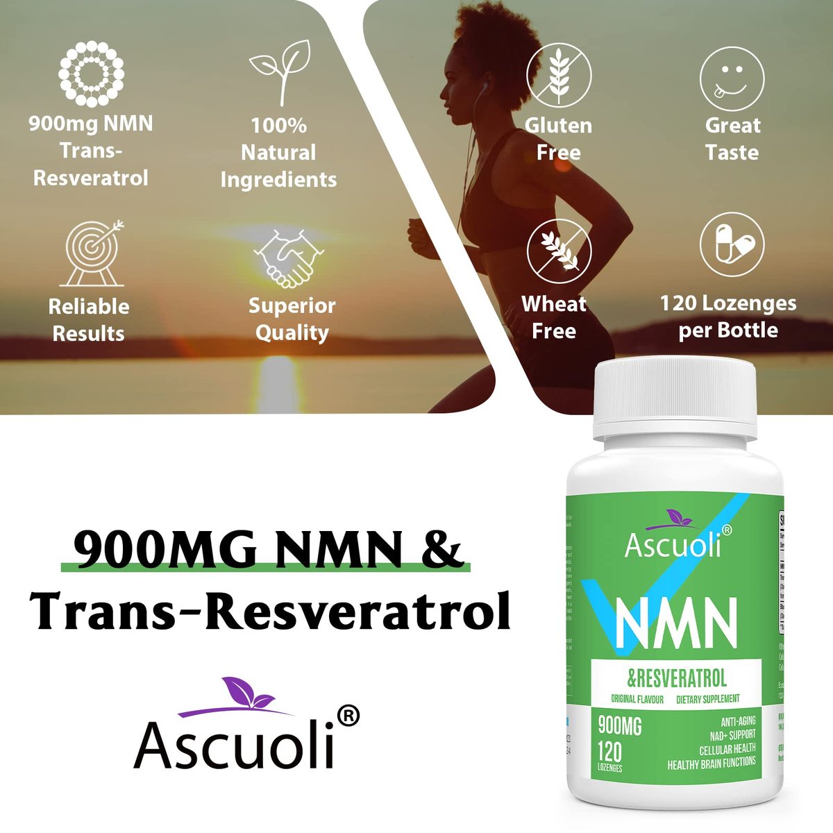 Sublinguales NMN 500 mg + Trans-Resveratrol 400 mg, 3-in-1 Advanced Formula 99% Reines NMN Resveratrol Präparat zur Steigerung von NAD*, Zellen, Immunsystem, Energie & Muskeln, Anti-Aging, 120 Lutschtabletten (120-Tage-Vorrat)