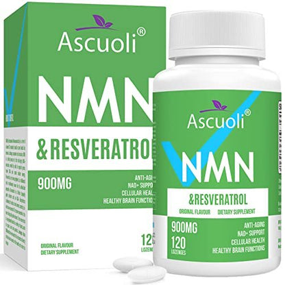 Sublinguales NMN 500 mg + Trans-Resveratrol 400 mg, 3-in-1 Advanced Formula 99% Reines NMN Resveratrol Präparat zur Steigerung von NAD*, Zellen, Immunsystem, Energie & Muskeln, Anti-Aging, 120 Lutschtabletten (120-Tage-Vorrat)