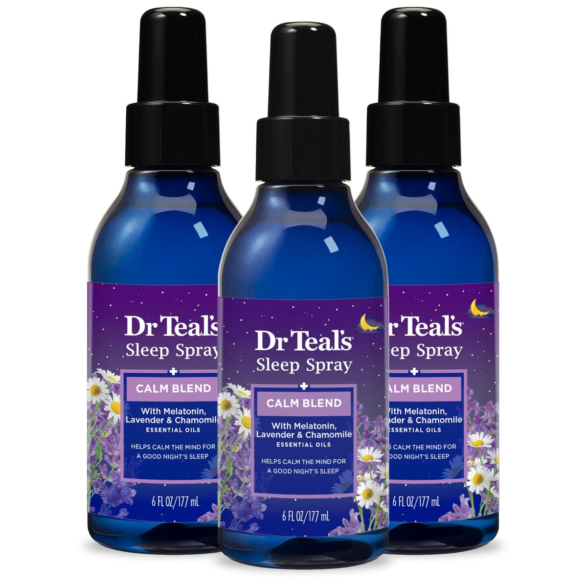 Dr Teal's Calm Blend Spray mit Melatonin, Lavendel & Kamille ätherische Öle, 6 fl oz (3er-Pack)