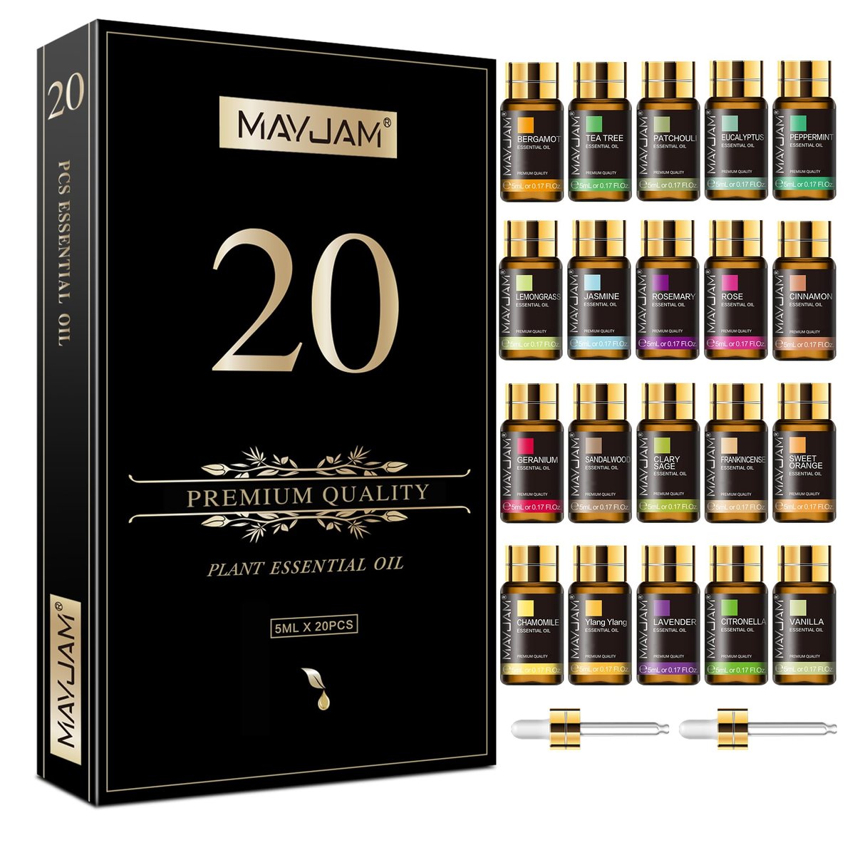 MAYJAM 20-teiliges Teebaum-Ätherisches Öl Geschenkset, reine Duftöle für Diffuser, Luftbefeuchter, Hautpflege, Massage, DIY Kerzen- und Seifenherstellung, Geschenk für Freunde (5 ml)