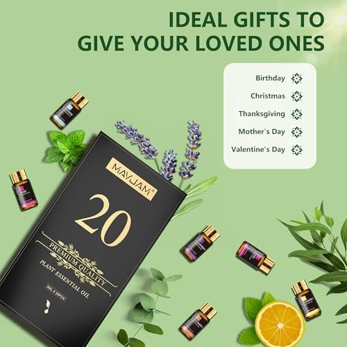 MAYJAM 20-teiliges Teebaum-Ätherisches Öl Geschenkset, reine Duftöle für Diffuser, Luftbefeuchter, Hautpflege, Massage, DIY Kerzen- und Seifenherstellung, Geschenk für Freunde (5 ml)