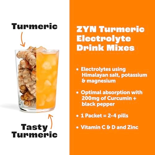 ZYN Electrolyte Drink Mix Hydration Packets – Hydratationspulver mit Kurkuma, Curcumin, Vitamin C, D und Zink – Wellness-Variation, 8er-Pack