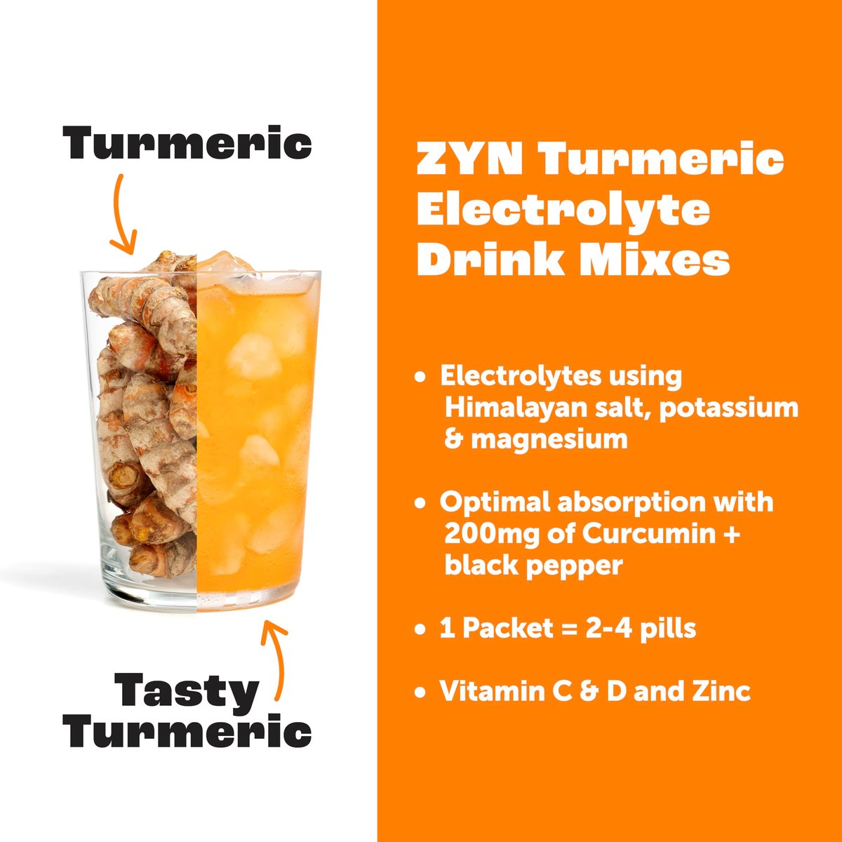 ZYN Electrolyte Drink Mix Hydration Packets – Hydratationspulver mit Kurkuma, Curcumin, Vitamin C, D und Zink – Wellness-Variation, 8er-Pack