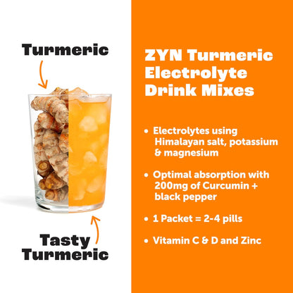 ZYN Electrolyte Drink Mix Hydration Packets – Hydratationspulver mit Kurkuma, Curcumin, Vitamin C, D und Zink – Wellness-Variation, 8er-Pack