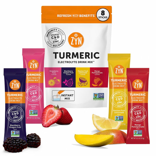 ZYN Electrolyte Drink Mix Hydration Packets – Hydratationspulver mit Kurkuma, Curcumin, Vitamin C, D und Zink – Wellness-Variation, 8er-Pack