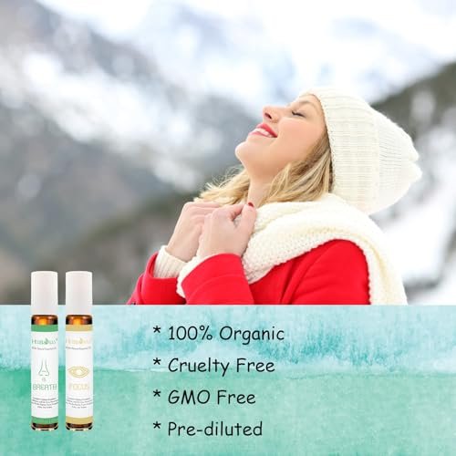 HERBROMAS Aromatherapie Öle Roller Set – 4x0,33 fl.oz natürliche Roll-On Mischungen für Schlaf, Atmung, Fokus und Stressabbau – Geschenk für Frauen und Männer