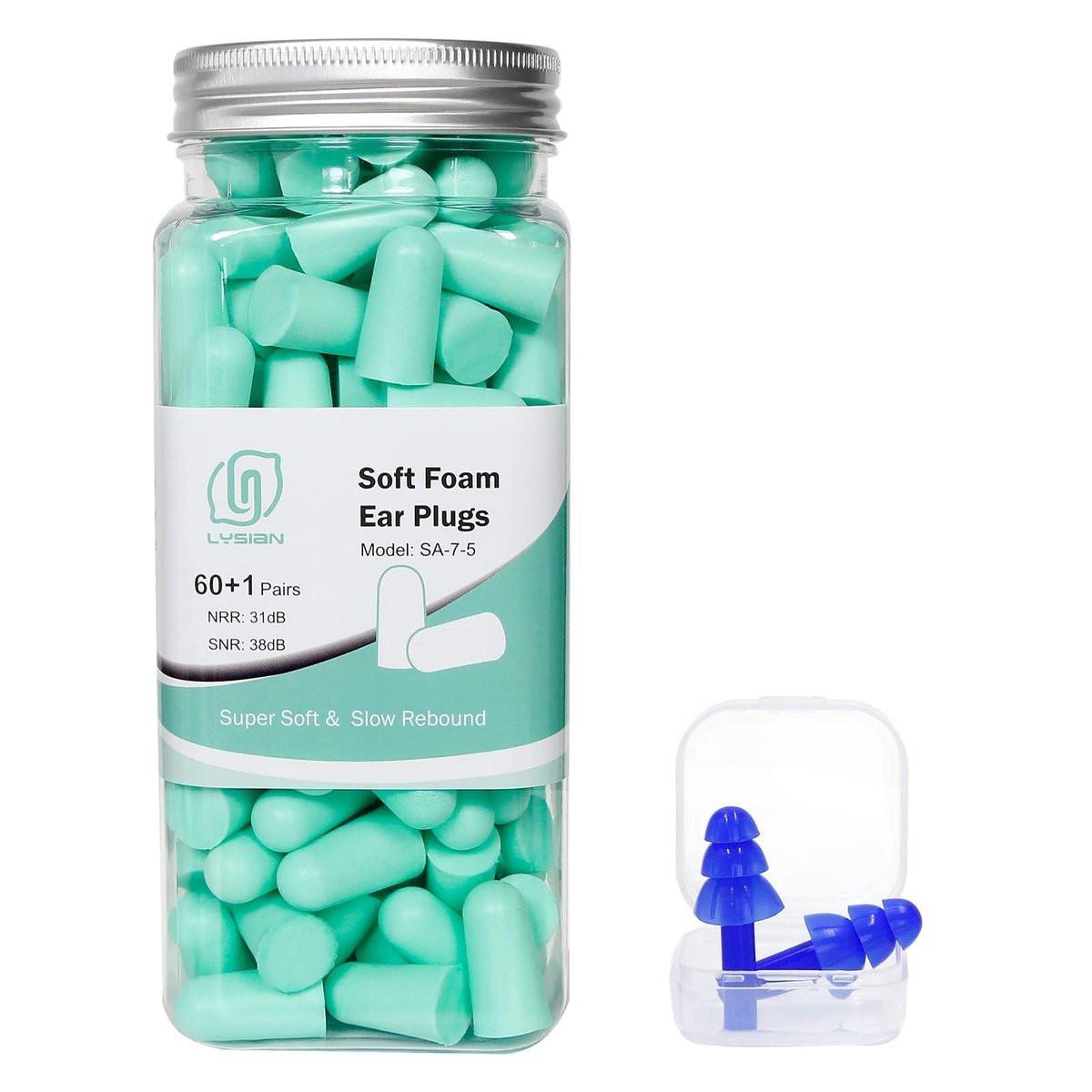 LYSIAN Ultraweiche Schaumstoff-Ohrstöpsel für Schlaf - 38 dB Geräuschunterdrückung, perfekt für Reisen, Studium und ruhige Erholung - 60 Paar im Vorratspack (Wasserblau)