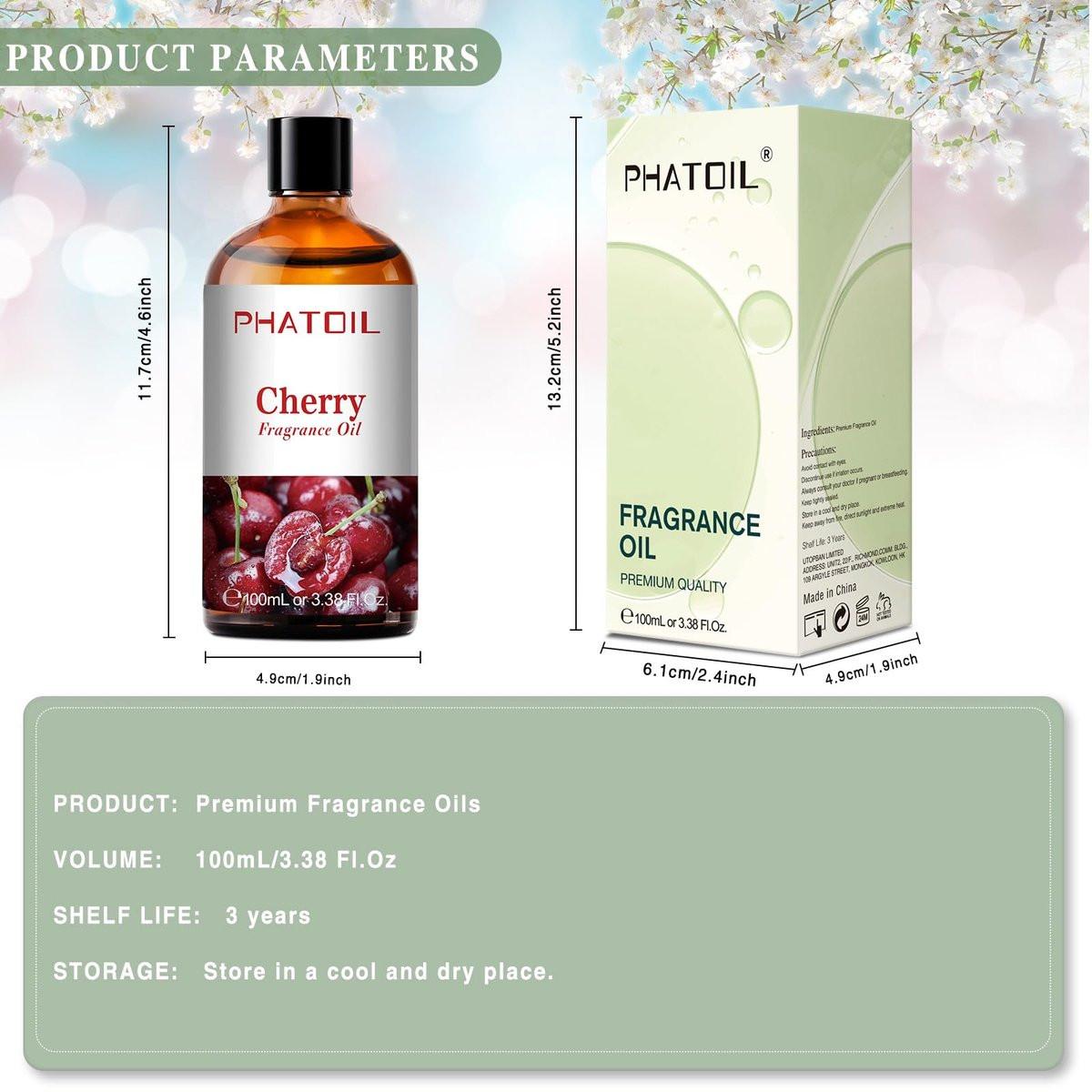 PHATOIL Kirsch Duftöl 100 ml – Aromatherapie Öl für Diffuser, Yoga, Hautpflege, DIY Kerzen & Seifen