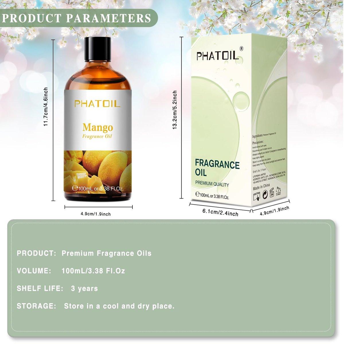 PHATOIL Mango Duftöl 100 ml – Aromatherapie Öl für Diffuser, DIY Kerzen & Seifenherstellung