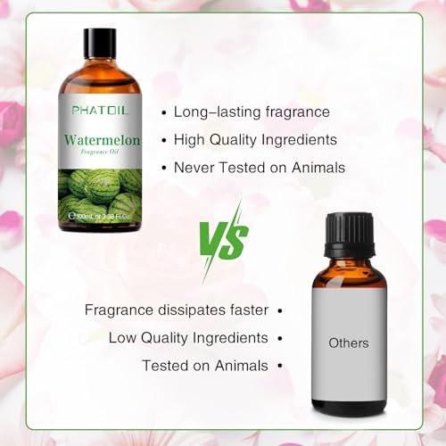 PHATOIL 100 ml Wassermelone Duftöl für Aromatherapie, Diffuser, Yoga, Hautpflege, DIY Kerzen- und Seifenherstellung