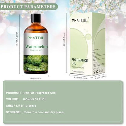 PHATOIL 100 ml Wassermelone Duftöl für Aromatherapie, Diffuser, Yoga, Hautpflege, DIY Kerzen- und Seifenherstellung