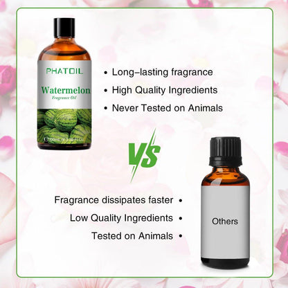 PHATOIL 100 ml Wassermelone Duftöl für Aromatherapie, Diffuser, Yoga, Hautpflege, DIY Kerzen- und Seifenherstellung