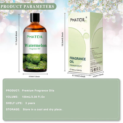 PHATOIL 100 ml Wassermelone Duftöl für Aromatherapie, Diffuser, Yoga, Hautpflege, DIY Kerzen- und Seifenherstellung