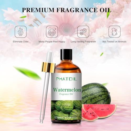 PHATOIL 100 ml Wassermelone Duftöl für Aromatherapie, Diffuser, Yoga, Hautpflege, DIY Kerzen- und Seifenherstellung