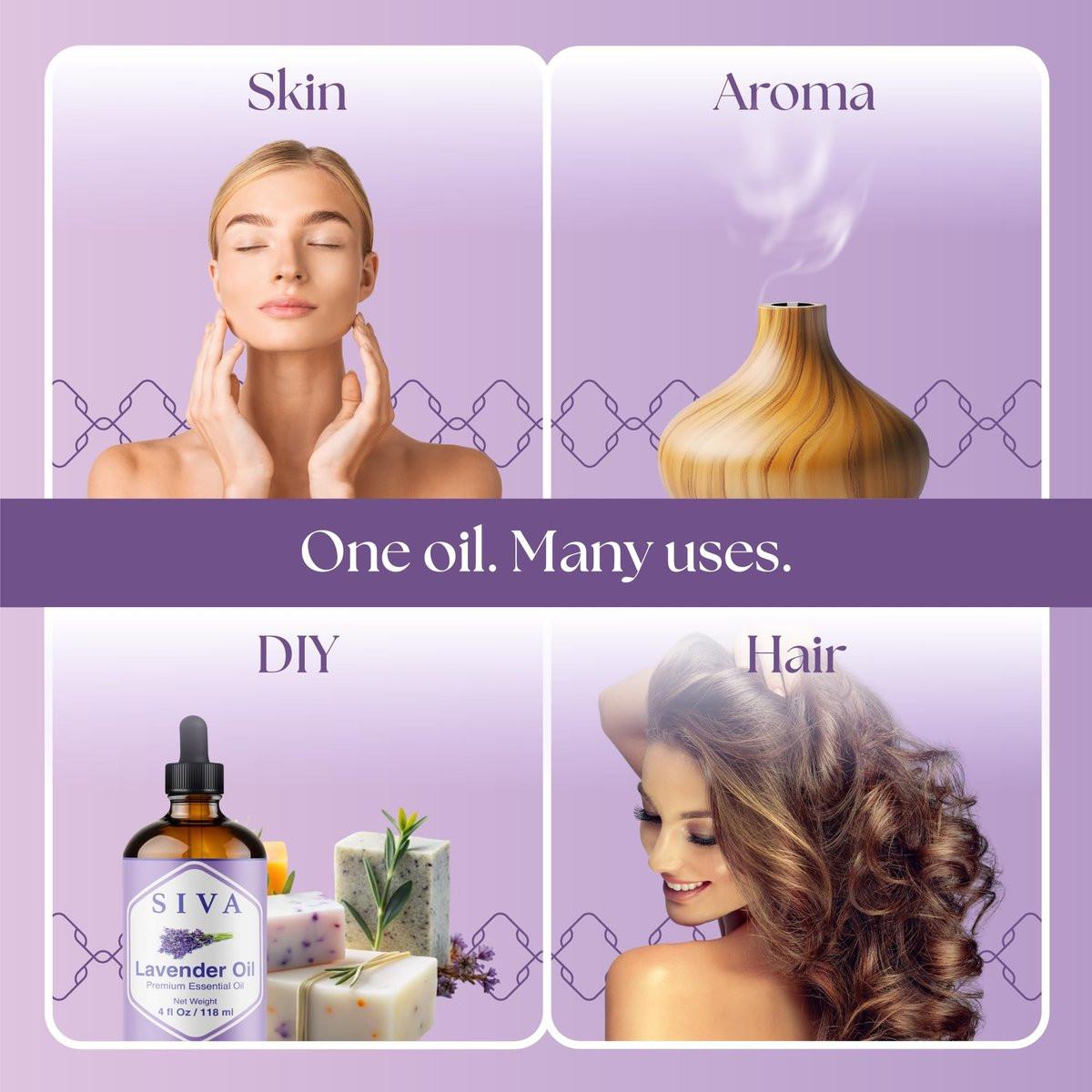Siva Lavendel Ätherisches Öl - 118 ml – 100% natürliches Lavendelöl - für Diffuser, Gesicht, Hautpflege, Aromatherapie, Haarpflege, Kopfhaut und Körpermassage - mit Pipette