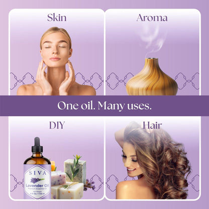 Siva Lavendel Ätherisches Öl - 118 ml – 100% natürliches Lavendelöl - für Diffuser, Gesicht, Hautpflege, Aromatherapie, Haarpflege, Kopfhaut und Körpermassage - mit Pipette