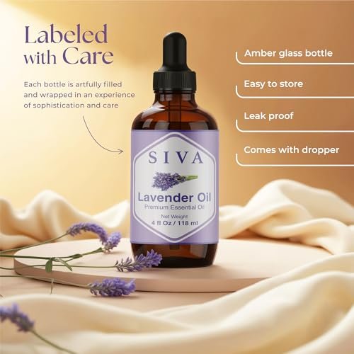 Siva Lavendel Ätherisches Öl - 118 ml – 100% natürliches Lavendelöl - für Diffuser, Gesicht, Hautpflege, Aromatherapie, Haarpflege, Kopfhaut und Körpermassage - mit Pipette