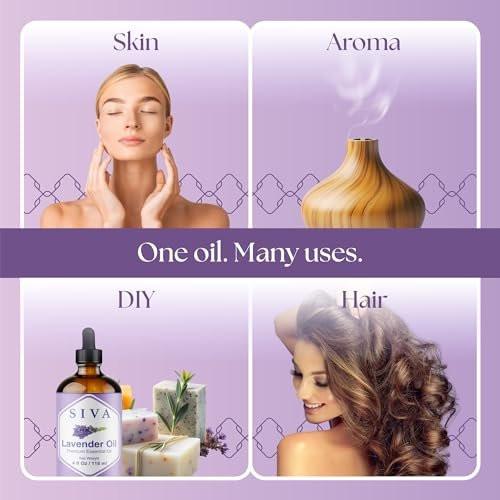 Siva Lavendel Ätherisches Öl - 118 ml – 100% natürliches Lavendelöl - für Diffuser, Gesicht, Hautpflege, Aromatherapie, Haarpflege, Kopfhaut und Körpermassage - mit Pipette