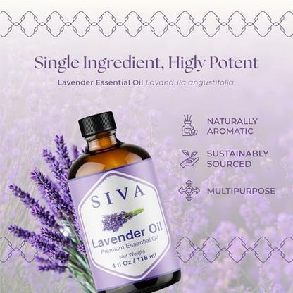 Siva Lavendel Ätherisches Öl - 118 ml – 100% natürliches Lavendelöl - für Diffuser, Gesicht, Hautpflege, Aromatherapie, Haarpflege, Kopfhaut und Körpermassage - mit Pipette