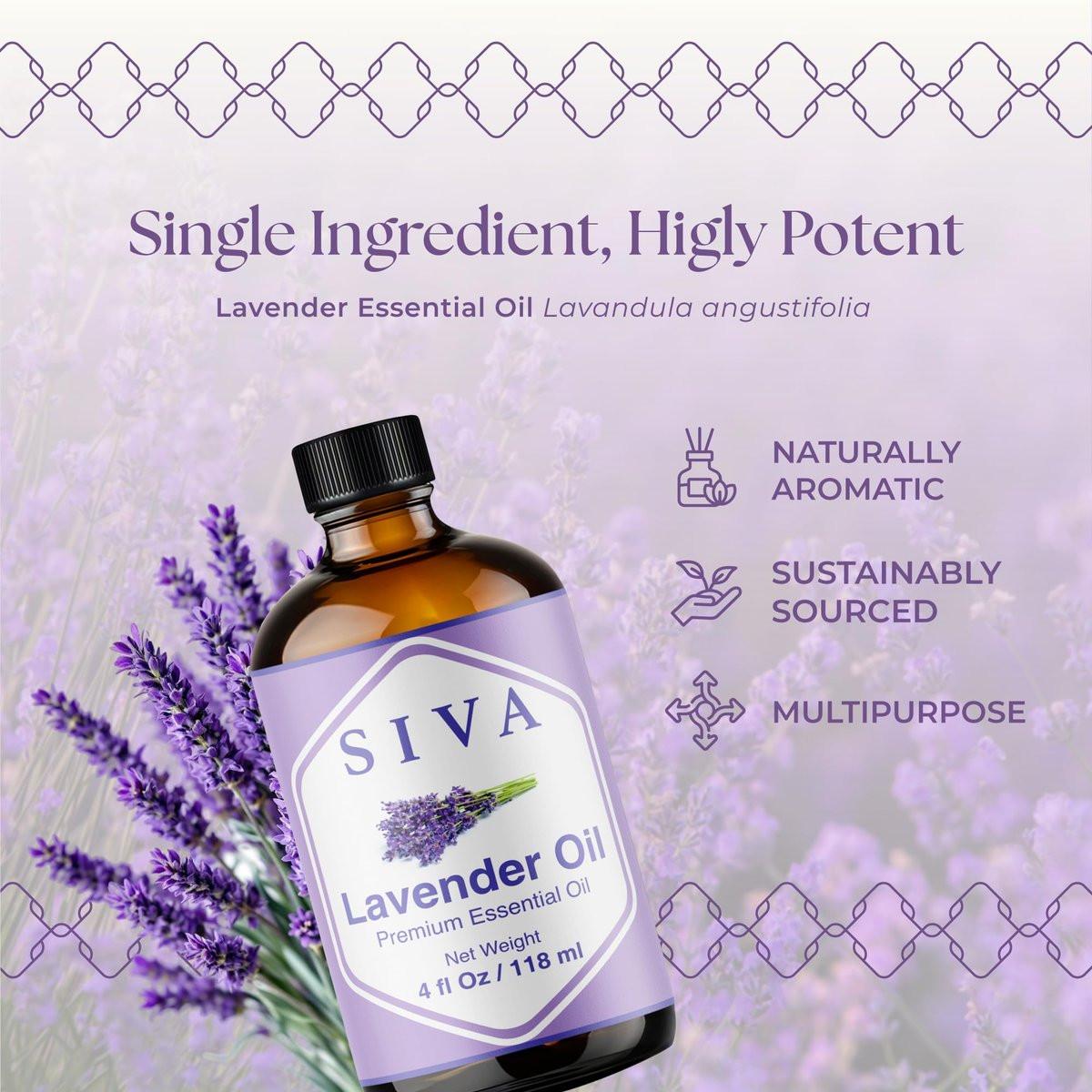 Siva Lavendel Ätherisches Öl - 118 ml – 100% natürliches Lavendelöl - für Diffuser, Gesicht, Hautpflege, Aromatherapie, Haarpflege, Kopfhaut und Körpermassage - mit Pipette