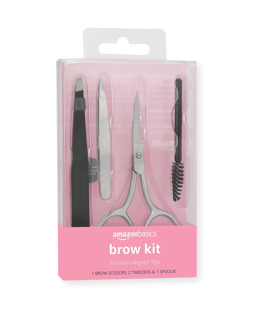 Augenbrauenpflege-Set 4-teilig von Amazon Basics – Schere, Pinzette, Spoolie-Bürste für die Formgebung zu Hause, Schwarz