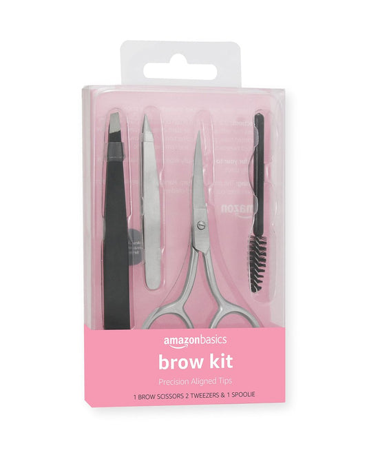 Augenbrauenpflege-Set 4-teilig von Amazon Basics – Schere, Pinzette, Spoolie-Bürste für die Formgebung zu Hause, Schwarz