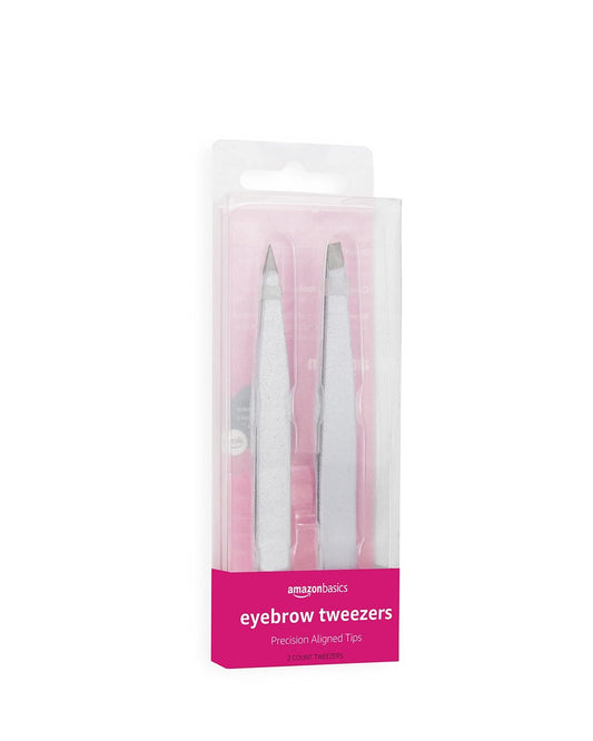 Amazon Basics Präzisions-Eyebrow-Pinzette für feine Haarentfernung, Edelstahl, 2er-Pack