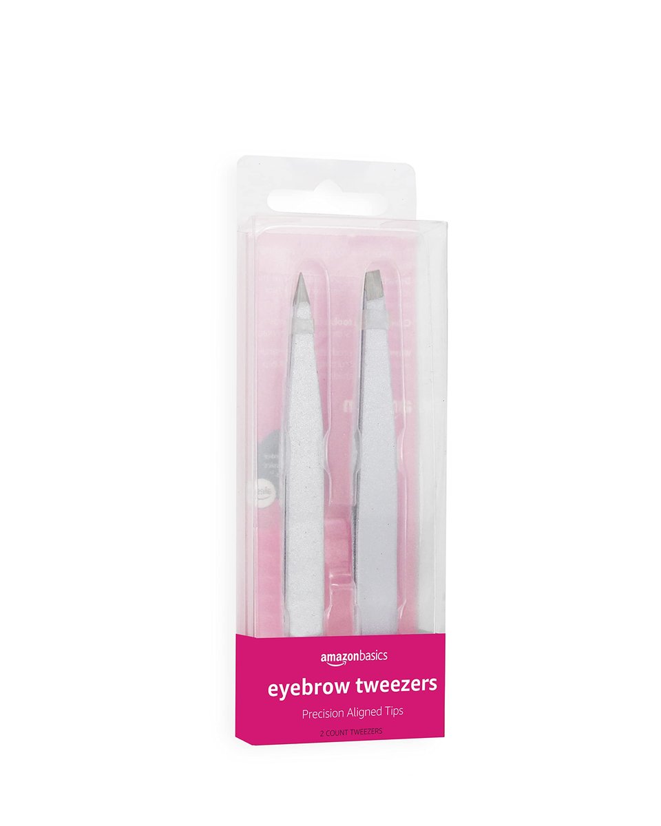 Amazon Basics Präzisions-Eyebrow-Pinzette für feine Haarentfernung, Edelstahl, 2er-Pack