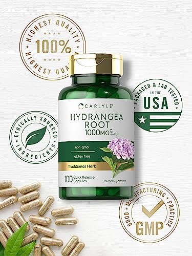 Carlyle Hydrangea-Wurzel Kapseln | 100 Stück | Nicht-GVO, Glutenfrei, Nahrungsergänzungsmittel