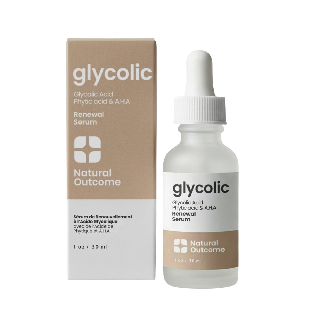 Natural Outcome Glykol-/AHA 12% Erneuerungsserum | Anti-Aging-Peeling-Gesichtsserum | Steigert die Zellerneuerung für glattere Haut | Klärt Akne und verjüngt die Haut | 30 ml