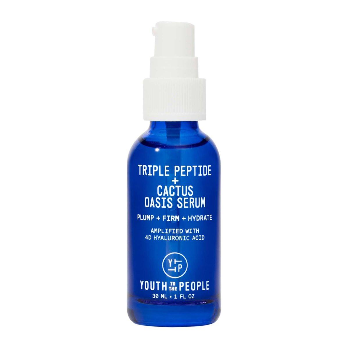 Youth To The People Triple Peptide + Oasis Face Serum – Feuchtigkeitsspendendes und straffendes Gesichtsserum für trockene Haut, polstert feine Linien mit 4 Arten von Hyaluronsäure und Peptiden, bereitet auf Make-up vor, parfümfrei – 30 ml