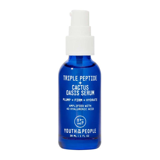 Youth To The People Triple Peptide + Oasis Face Serum – Feuchtigkeitsspendendes und straffendes Gesichtsserum für trockene Haut, polstert feine Linien mit 4 Arten von Hyaluronsäure und Peptiden, bereitet auf Make-up vor, parfümfrei – 30 ml
