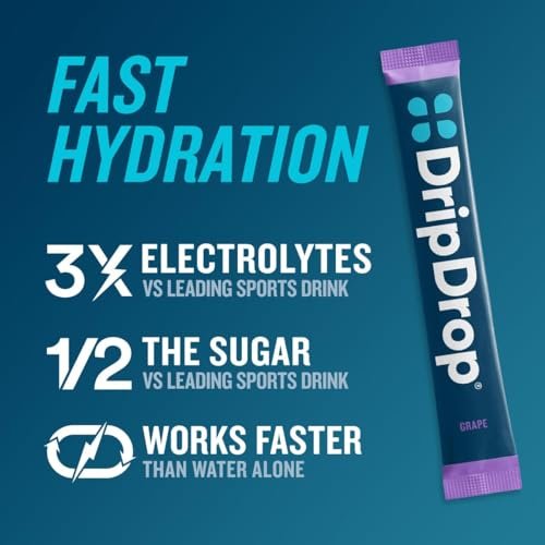 DripDrop Hydration Packets – Saftiger Sortenvielfalt – Elektrolyt-Pulver-Mix für Einzelportionen – Traube, Fruchtpunsch, Erdbeer-Limonade, Kirsche – Nicht-GMO, Glutenfrei, Vegan – 16 Sticks