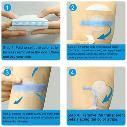Kuruyo 40er-Pack Libre 2 Plus Sensor-Abdeckungen, wasserdicht, 15 Tage lang haftende Pflaster für Lingo CGM, transparentes Klebeband, latexfrei & hypoallergen, klebefreie Mitte, einhändig anwendbar