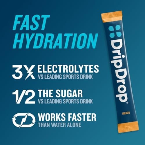 DripDrop Hydration Packets – Tropischer Sortenpack – Elektrolyt-Pulver für Getränke – Mango, Açaí, Passionsfrucht, Piña Colada – Non-GMO, glutenfrei, vegan – 16 Sticks