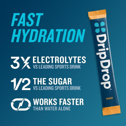 DripDrop Hydration Packets – Tropischer Sortenpack – Elektrolyt-Pulver für Getränke – Mango, Açaí, Passionsfrucht, Piña Colada – Non-GMO, glutenfrei, vegan – 16 Sticks