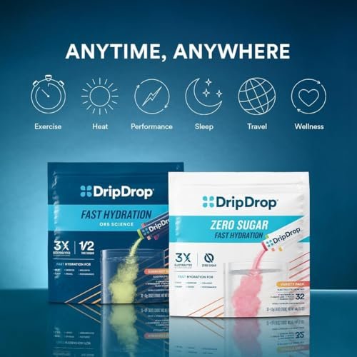 DripDrop Hydration Packets – Tropischer Sortenpack – Elektrolyt-Pulver für Getränke – Mango, Açaí, Passionsfrucht, Piña Colada – Non-GMO, glutenfrei, vegan – 16 Sticks