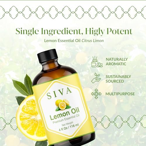 Siva Lemon Bio ätherisches Öl - 118 ml – 100% natürliches Zitronenöl für Diffuser, Gesicht, Hautpflege, Aromatherapie, Haarpflege, Kopfhaut und Körpermassage - mit Pipette