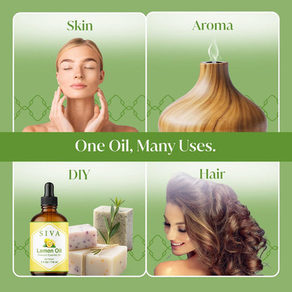 Siva Lemon Bio ätherisches Öl - 118 ml – 100% natürliches Zitronenöl für Diffuser, Gesicht, Hautpflege, Aromatherapie, Haarpflege, Kopfhaut und Körpermassage - mit Pipette