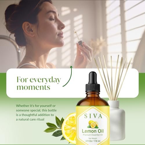 Siva Lemon Bio ätherisches Öl - 118 ml – 100% natürliches Zitronenöl für Diffuser, Gesicht, Hautpflege, Aromatherapie, Haarpflege, Kopfhaut und Körpermassage - mit Pipette