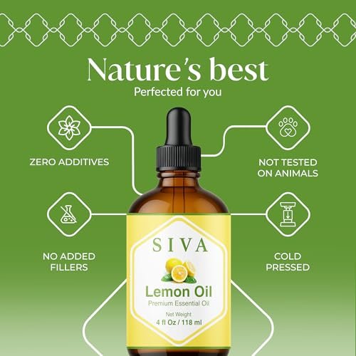 Siva Lemon Bio ätherisches Öl - 118 ml – 100% natürliches Zitronenöl für Diffuser, Gesicht, Hautpflege, Aromatherapie, Haarpflege, Kopfhaut und Körpermassage - mit Pipette